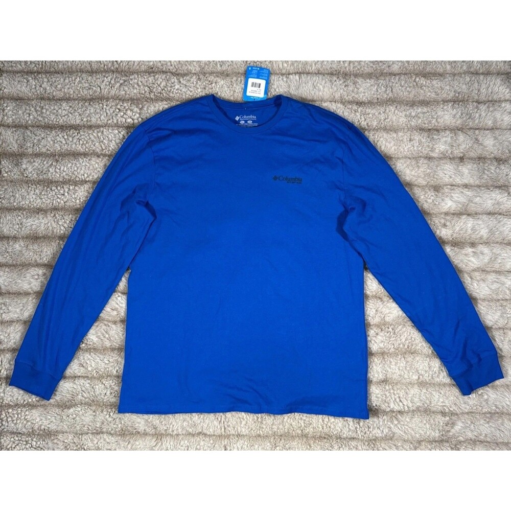 COLUMBIA PFG Fishing Blue Crew Neck Long Sleeve Soft Top XL New